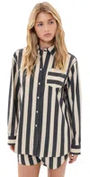 Solid & Striped The Avril Button Down Shirt Noir/khaki Stripe In Noir/khaki Stripe