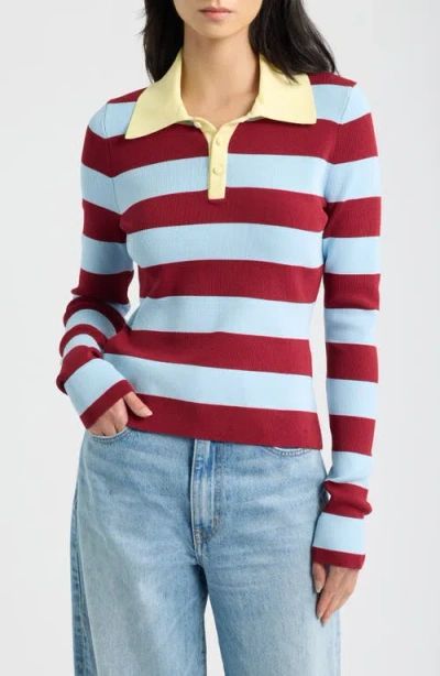 Solid & Striped The Debra Striped Knit Polo Top In Multi
