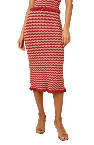 Solid & Striped The Diana Wavy Stripe Knit Midi Skirt In Red
