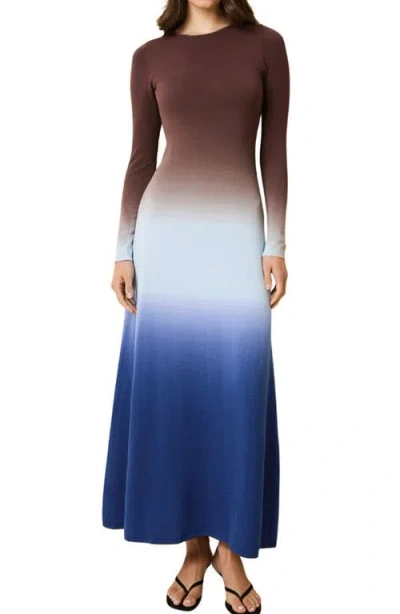 Solid & Striped The Dora Ombré Colorblock Long Sleeve Knit Maxi Dress In Blue
