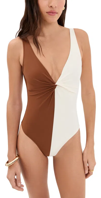 Solid & Striped The Enza One Piece Coconut In Brown