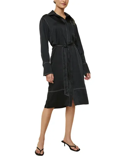 Solid & Striped The Esti Topstitch Detail Long Sleeve Satin Shirtdress In Black