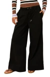 Solid & Striped The Flynn Stretch Cotton Drawstring Wide Leg Pants In Black