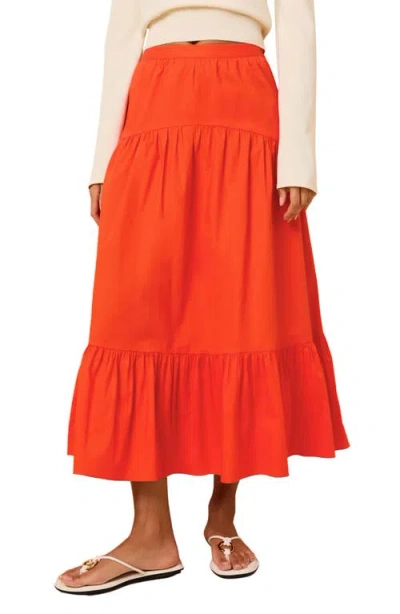 Solid & Striped The Indra Tiered Stretch Cotton Skirt In Red