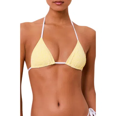 Solid & Striped The Iris Gingham Triangle Bikini Top In Yellow