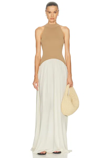 Solid & Striped Isola Two-tone Ribbed-knit Maxi Dress In Neutral
