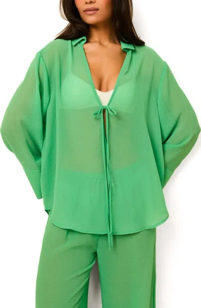 Solid & Striped The Jaclyn Long Sleeve Sheer Cover-up Tunic In Green