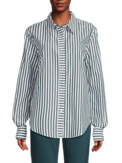 Solid & Striped The Lauren Shirt In Green-white In Blue