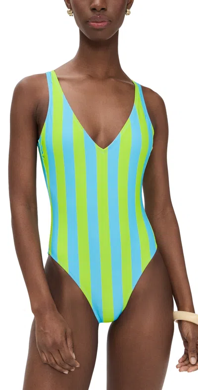 Solid & Striped The Michelle Striped One-piece Swimsuit In Green
