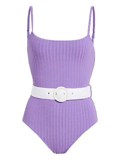 Solid & Striped The Nina Ribbed Belted Swimsuit In Purple