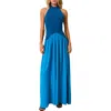 Solid & Striped The Soglio Halter Mixed Media Maxi Dress In Blue