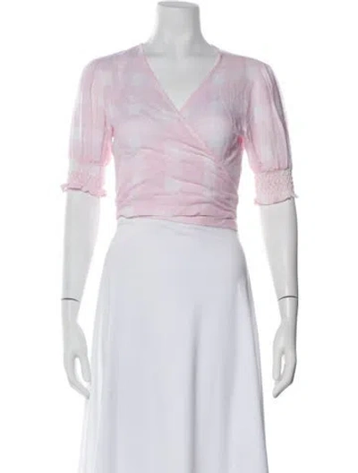 Pre-owned Solid & Striped Tie-dye Print V-neck Crop Top In Pink