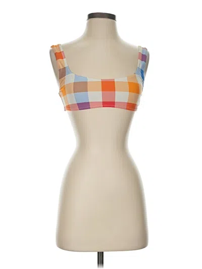 Pre-owned Solid & Striped Tube Top Orange Square Neckline Tops