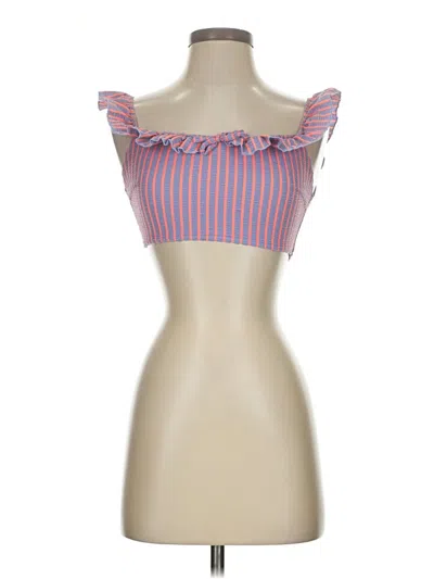 Pre-owned Solid & Striped Tube Top Pink Strapless Neckline Tops
