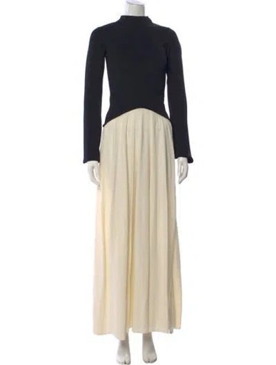 Pre-owned Solid & Striped Turtleneck Long Dress In Black