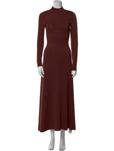 Pre-owned Solid & Striped Turtleneck Long Dress In Brown