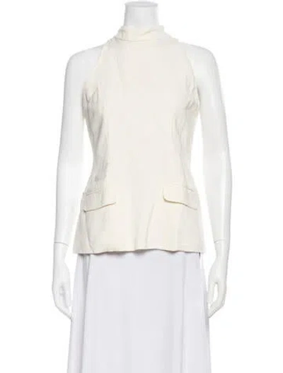 Pre-owned Solid & Striped Turtleneck Sleeveless Top In White
