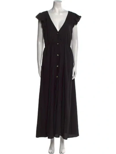 Pre-owned Solid & Striped V-neck Long Dress In Black