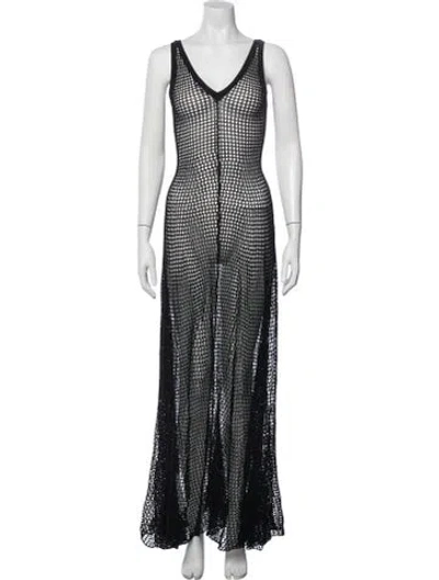 Pre-owned Solid & Striped V-neck Long Dress In Black