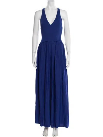 Pre-owned Solid & Striped V-neck Long Dress In Blue