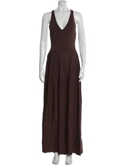Pre-owned Solid & Striped V-neck Long Dress In Brown
