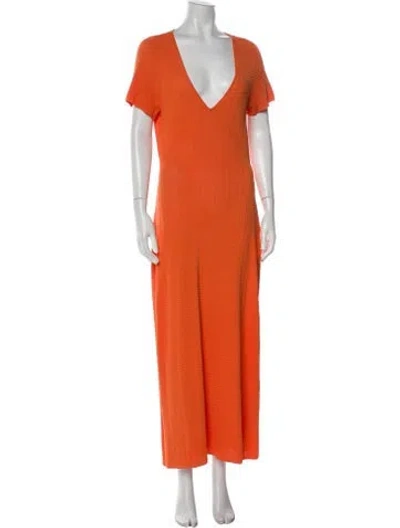 Pre-owned Solid & Striped V-neck Long Dress In Orange