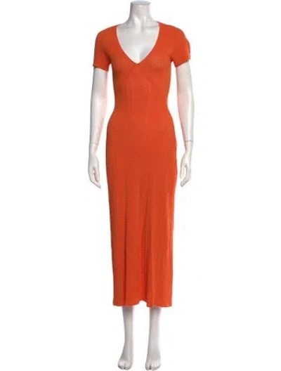 Pre-owned Solid & Striped V-neck Long Dress In Orange