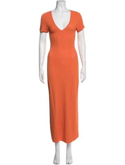 Pre-owned Solid & Striped V-neck Long Dress In Orange