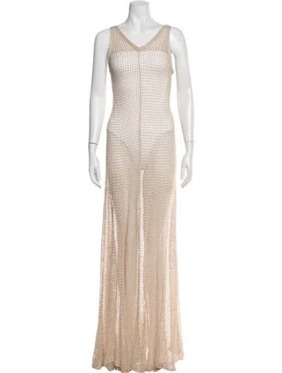 Pre-owned Solid & Striped V-neck Long Dress W/ Tags In Neutral