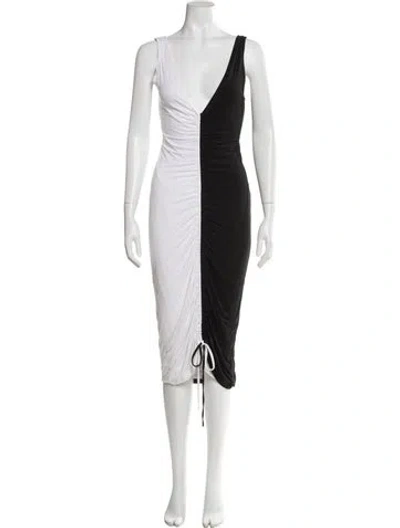 Pre-owned Solid & Striped V-neck Midi Length Dress In Black