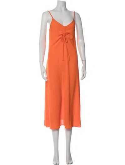 Pre-owned Solid & Striped V-neck Midi Length Dress In Orange