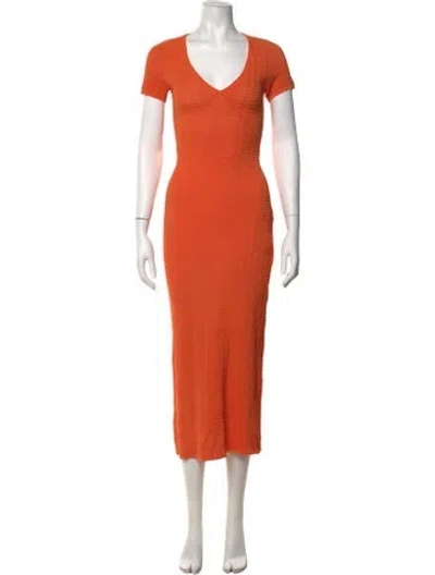 Pre-owned Solid & Striped V-neck Midi Length Dress In Orange