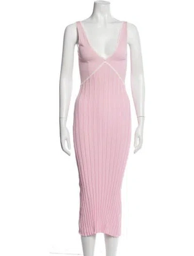 Pre-owned Solid & Striped V-neck Midi Length Dress In Pink