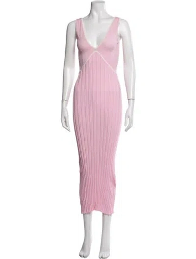 Pre-owned Solid & Striped V-neck Midi Length Dress In Pink