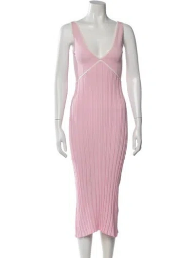 Pre-owned Solid & Striped V-neck Midi Length Dress In Pink