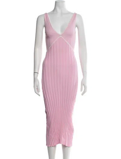 Pre-owned Solid & Striped V-neck Midi Length Dress In Pink