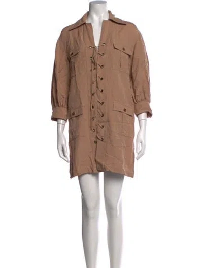 Pre-owned Solid & Striped V-neck Mini Dress In Brown