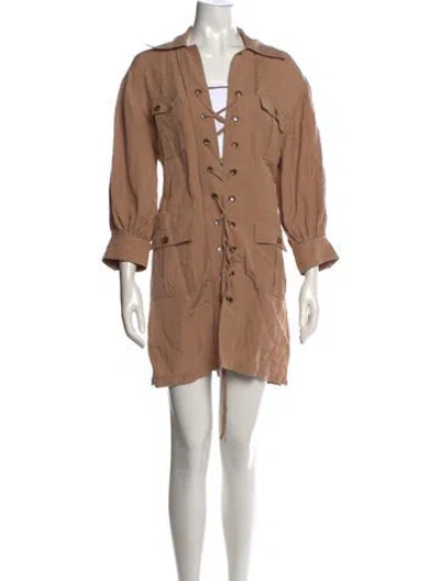 Pre-owned Solid & Striped V-neck Mini Dress In Brown
