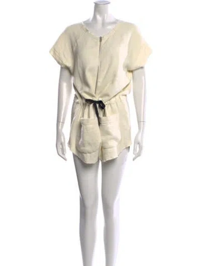 Pre-owned Solid & Striped V-neck Romper In Neutral