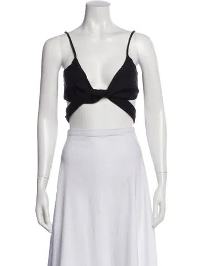 Pre-owned Solid & Striped V-neck Sleeveless Crop Top In Black