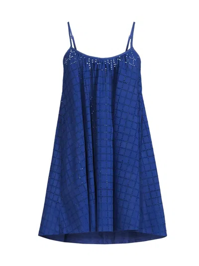 Solid & Striped Women's The Lindsay Eyelet Check Cotton Minidress In Blue