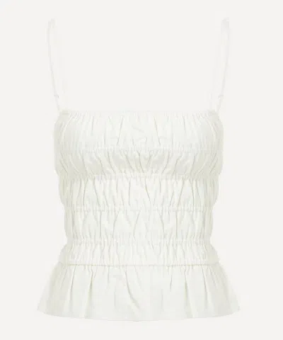 Solid & Striped Delta Smocked Cropped Poplin Top In White