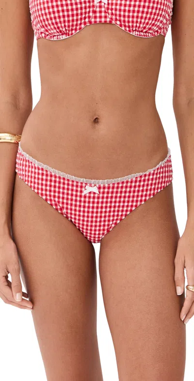 Solid & Striped X Summer I Turned Pretty The Daphne Bikini Bottoms Red Gingham In Pink