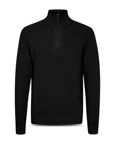 Solid ! Cotton Ribbed Quarter Zip Stand Collar Sweater In Black