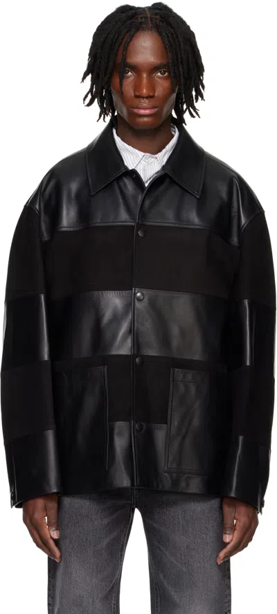 Solid Homme Black Block Leather Jacket In 201b