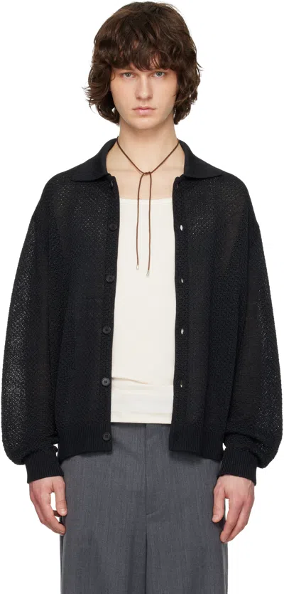 Solid Homme Black Collar Button Cardigan