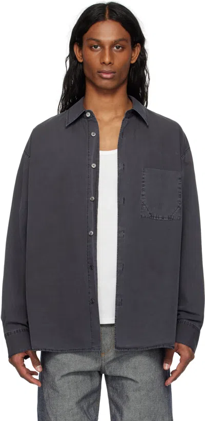 Solid Homme Black Cotton Poplin Shirt In 417g