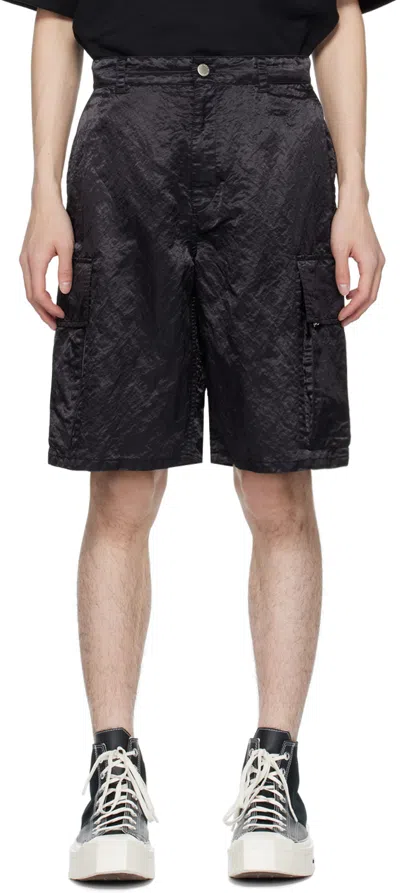 Solid Homme Black Crinkled Shorts In 529b Black