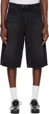 Solid Homme Black Drawstring Denim Shorts In 719b