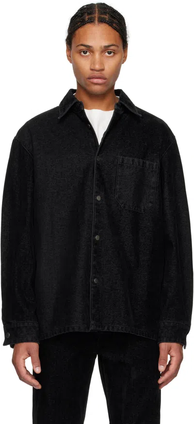 Solid Homme Black Flocked Denim Shirt In 417b Black